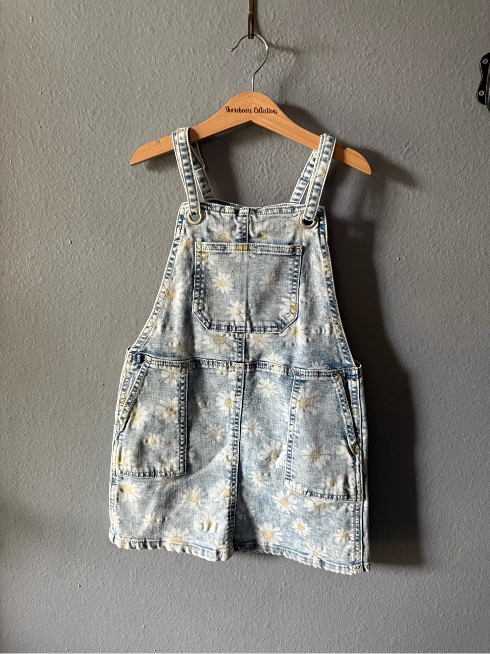 Cat & Jack Light Blue Denim Daisy Short Overalls